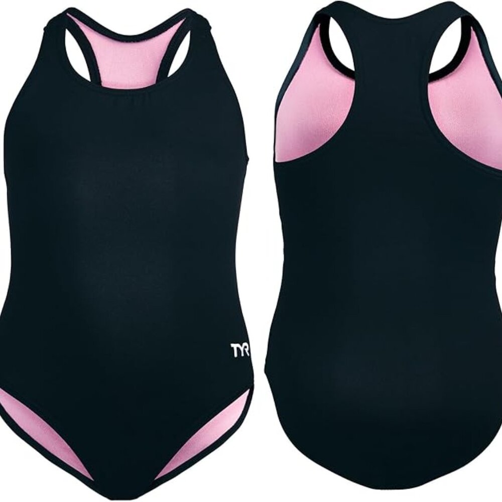 TYR Girls Black Durafast Lite Ella Maxfit Swimsuit SZ L 10/12